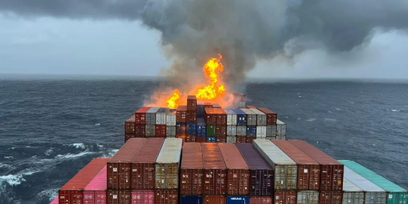 马士基旗下集装箱船航行途中起火，，，，，，多个货柜受损